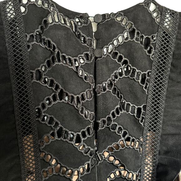 Self-Portrait Cutwork Suede Lace Midi Dress Black - Picture 6 of 10